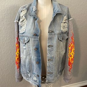 Vintage Carmar Denim Jacket with Flames on Sleeves